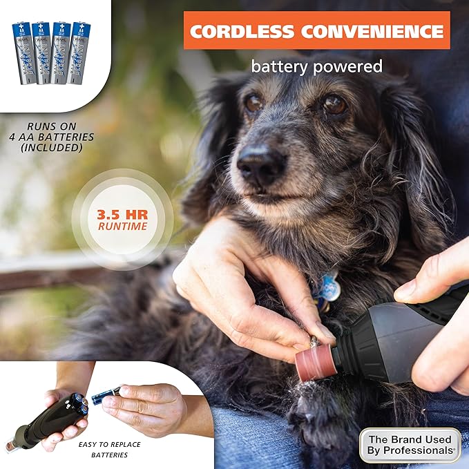 Wahl Grind & Smooth 2 Speed Battery Dog Nail Grinder with Concave Rounding Tip and Nail Guard for Increased Safety and Precise Nail Grinding - Model 3026333-Mewly Pet