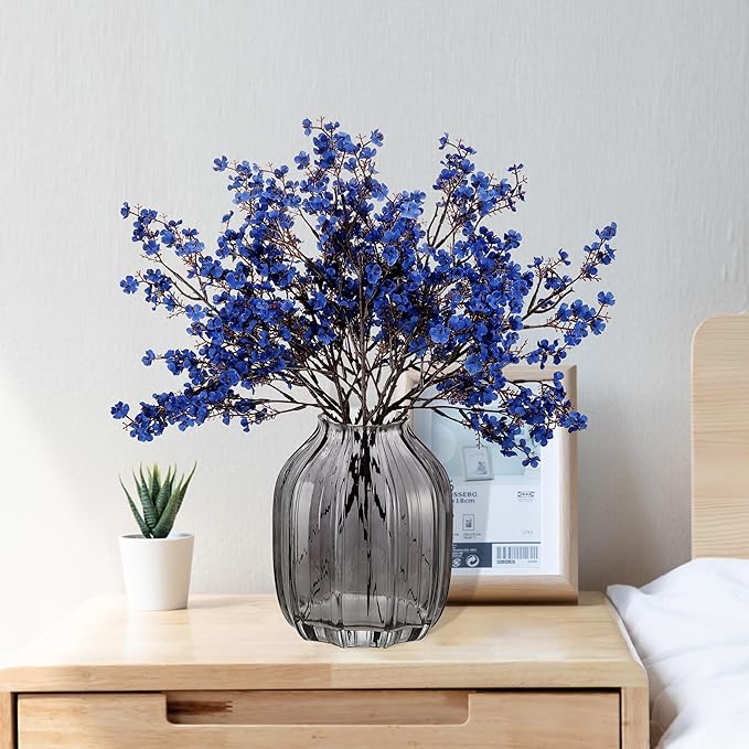 JAKY-Global Real Babys Breath Artificial Flowers Dark Blue 12 Bundle Vase Filler European Fake Silk Plants Decor Dresser Wedding Party Decoration Bouquets DIY Home Garden