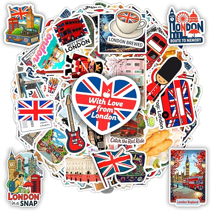 100 Pieces England Sticker London Travel Funny Stickers Vinyl Waterproof for Kids Adults Car, Wall Decor Decal, Hard hat Scrapbook Laptop Phone Birthday Christmas Gift