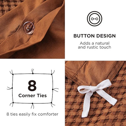 Bedsure Cooling Waffle Duvet Cover King - Cotton Blend Rayon Derived from Bamboo Duvet Cover Set for Hot Sleepers, Breathable Bedding Set with a Vintage Charm, 3 Pieces (Burnt Orange, King, 104"x90")