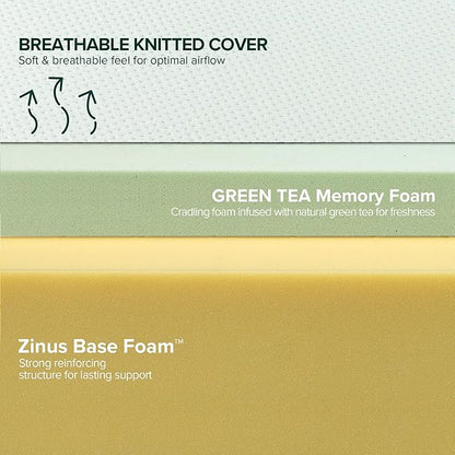 ZINUS 6 Inch Green Tea Memory Foam Mattress, Full, Fiberglass Free, Patented Custom Contour Support, Sturdy Base Foam, CertiPUR-US Certified, Mattress in A Box, White