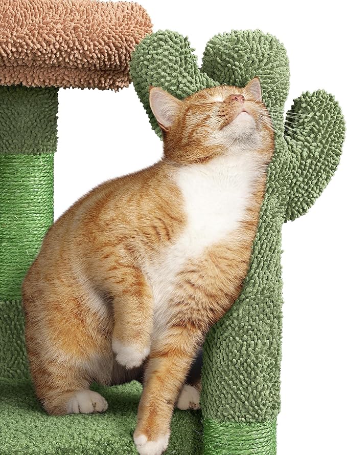 Yaheetech Cactus Cat Tree, 42in Cat Tower for Indoor Cats, Multi Level Kitten Condo Scratching Post, Cat Activity Center Pet Furniture w/Ball, Plush Perch, Platform, Basket-Mewly Pet