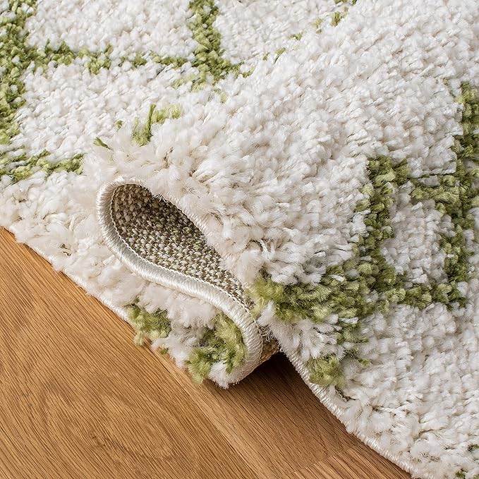 SAFAVIEH Arizona Shag Collection Area Rug - 3'2" Round, Ivory & Green, Moroccan Design, Non-Shedding & Easy Care, 1.6-inch Thick, Ideal for The Living Room, Dining, Bedroom (ASG741Y)