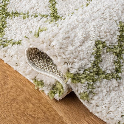 SAFAVIEH Arizona Shag Collection Area Rug - 3'2" Round, Ivory & Green, Moroccan Design, Non-Shedding & Easy Care, 1.6-inch Thick, Ideal for The Living Room, Dining, Bedroom (ASG741Y)