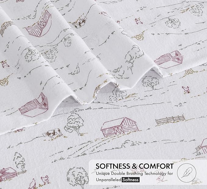 RUVANTI Flannel Sheets California King Size - 100% Cotton Brushed Cal King Bed Sheets Set - Deep Pockets 14 Inches - All Seasons Breathable & Extra Soft - Warm & Cozy, 4 Piece, Rustic Homestead