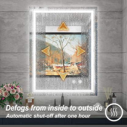 28x36 Inch LED Bathroom Mirror with Lights, Adjustable 3000K/4500K/6000K, Wall Mounted Lighted Bathroom Vanity Mirror, Memory Funtion, Stepless Dimmable, Anti-Fog, Horizontal/Vertical