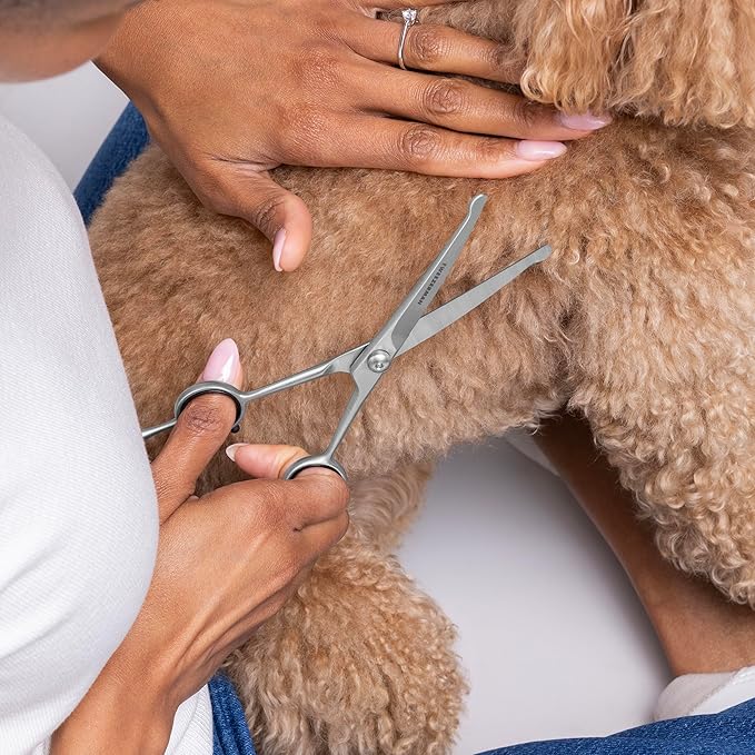 Tweezerman 7" Pet Grooming Scissors with Safety Round Tips, Professional Curved Grooming Shears for Dogs and Cats-Mewly Pet