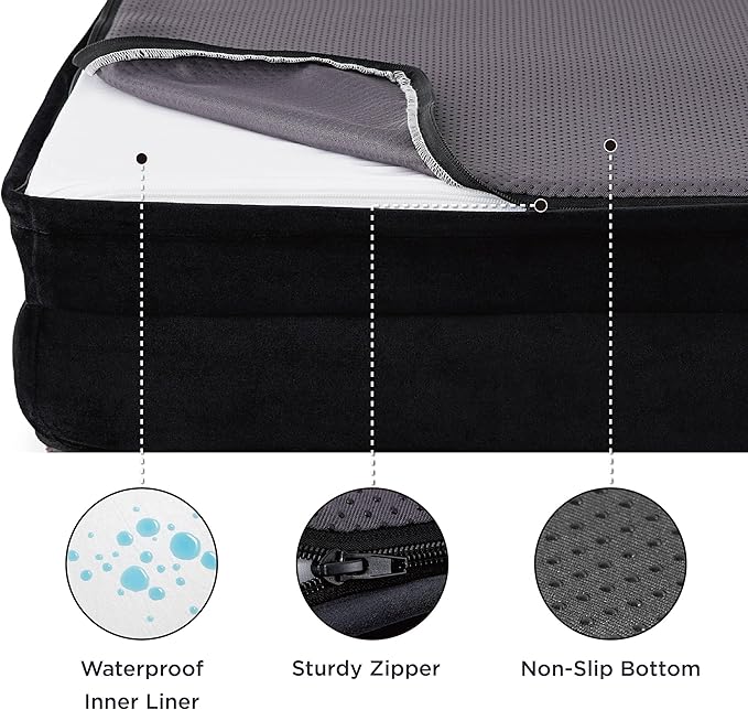 Bedsure Orthopedic Dog Beds for Small Dogs - Washable Small Dog Cat Bed Waterproof, Comfort Pet Couch Sofa with Washable Removable Cover, Pets Bed with Nonskid Bottom, Plush-Black, 24"-Mewly Pet