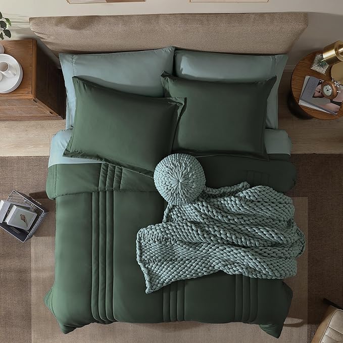 Monbix King Size Comforter Set - 7 Pieces Bed in a Bag King, Deep Forest Bedding Sets with Comforter, All Seasons Down Alternative Comforter Bed Set with Sheets, Pillowcases & Shams