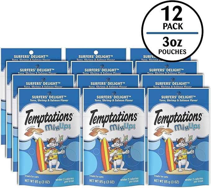 Temptations MixUps Surfer's Delight Flavor Crunchy and Soft Cat Treats, 3 oz. Pouch (Pack of 12)-Mewly Pet