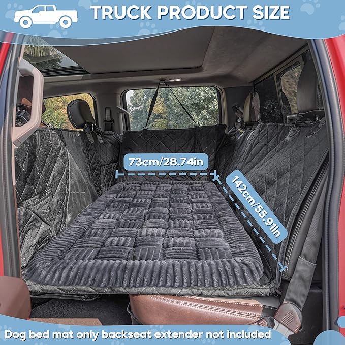 Dog Car Bed Mat, Non-Slip Backseat Extender Pet Blanket, Plaid Dog Bed for Trucks, Sedans & Large SUVs, Chew-Resistant Travel Pad for Dogs, Easy Clean & Scratch-Proof & Comfort（56"x28.7" Gray-Mewly Pet