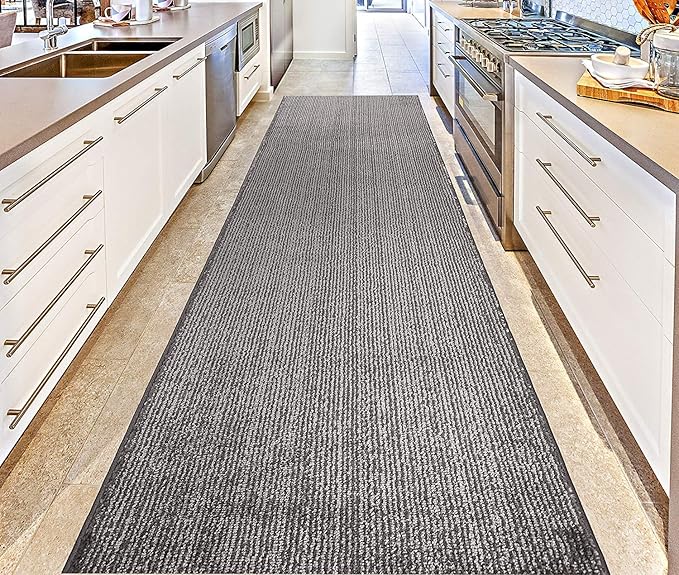 Custom Length Cut to Size Wide Width Carpet Runner Rug for Hallways, Skid Resistant Latex Rubber Backed, 31 inch Wide X Customized Length, Stripe Grey, 31 inch X 15 feet