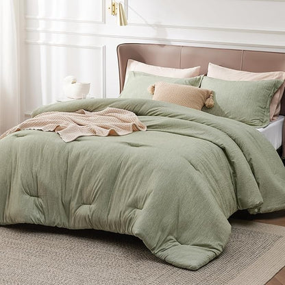 Bedsure Full Comforter Set - Olive Green Soft Bedding for All Seasons, Cationic Dyed Bed Set, 3 Pieces, 1 Full Size Comforter (82"x86") and 2 Pillow Shams (20"x26"+2")
