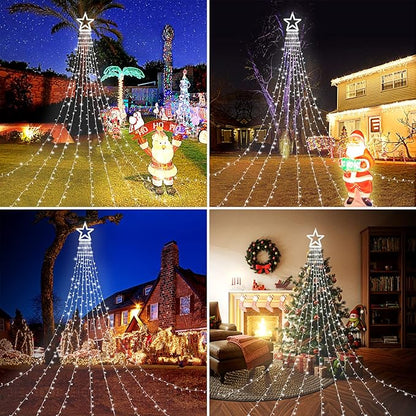 FUNIAO (Upgraded) Christmas Decoration Outdoor Star String Lights, 320 LED Christmas Tree Topper Lights with 12" Lighted Star for Halloween Christmas New Year Holiday Garden Yard (White)