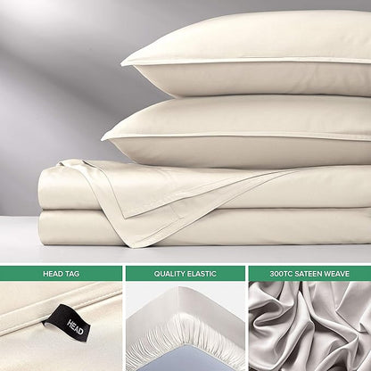 Split King Sheets by Pure Bamboo, Genuine 100% Organic Viscose Derived from Bamboo Bed Sheet Set, Soft & Cooling, Double Stitching *Not for Split Top (Split King, Ivory)