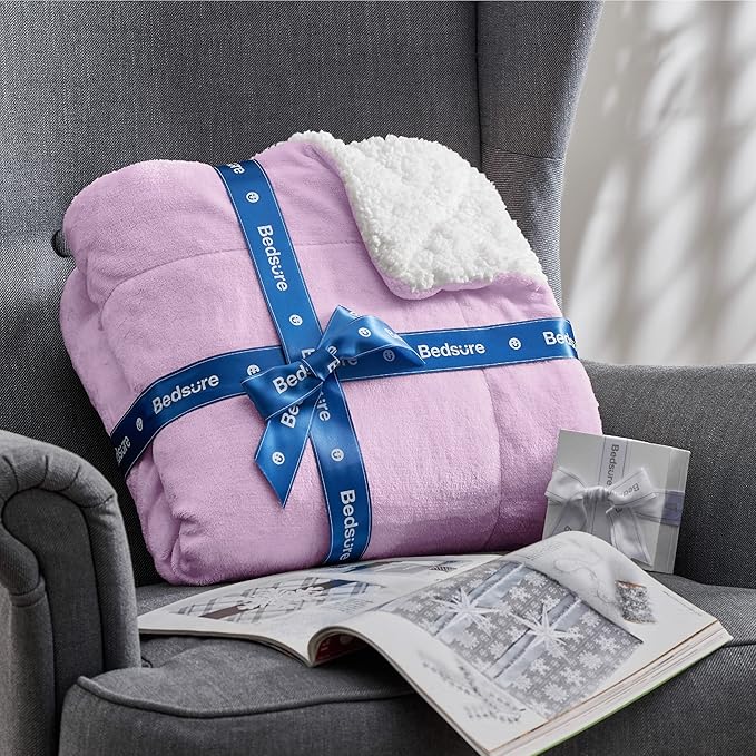 Bedsure GentleSoft Sherpa Fleece Blankets King Size for Bed - Thick and Warm Throw for Girls and Women, Soft Fuzzy Plush King Blanket for Winter, Lilac, 108x90 Inches