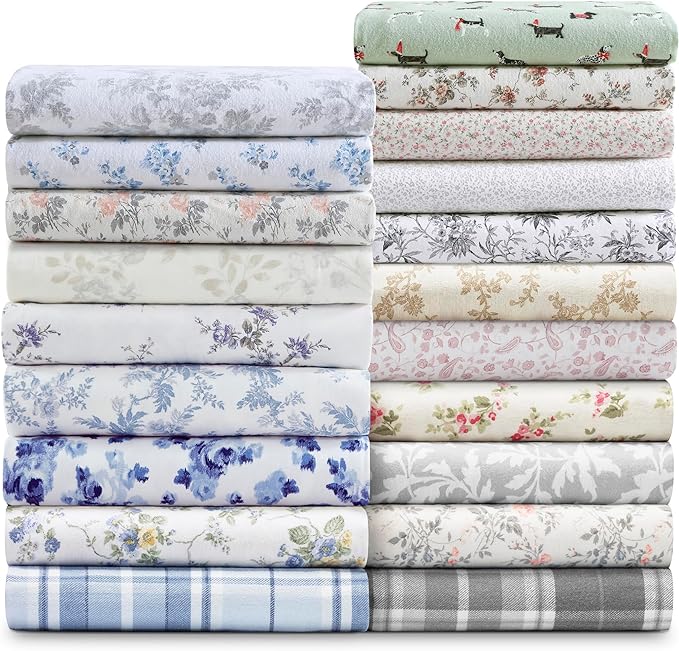 Laura Ashley - Flannel Sheets King Size, Anti-Pilling & Wrinkle Resistant Cotton, Touchably Soft for All-Season Comfort - Bed Sheets with Matching Pillowcases & Fitted Sheet (Le Fleur Orange)