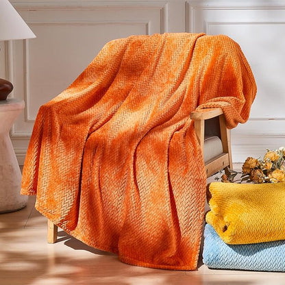 NEWCOSPLAY Super Soft Queen Blanket Orange Premium Silky Flannel Fleece Leaves Pattern Lightweight Bed Blanket All Season Use (Orange, Queen(90"x90"))