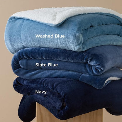 Bedsure GentleSoft Sherpa Fleece Throw Blanket for Couch - Thick and Warm Throw for Women and Men, Soft Fuzzy Plush Blanket for Winter, Washed Blue, 50x60 Inches