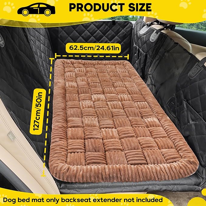 Dog Car Bed Mat, Non-Slip Backseat Extender Pet Blanket, Plaid Dog Bed for SUVs, Sedans & Trucks, Chew-Resistant Travel Pad for Dogs, Easy Clean & Scratch-Proof & Comfort (50"x24.6") Brown-Mewly Pet