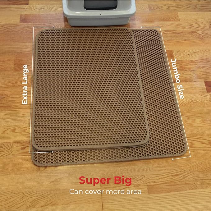 iPrimioJUMBO Size Cat Litter Trapper - EZ Clean (Brown/Tan) - 32 inches by 30 inches/Super Big. Exclusive Water Proof Layer and Puppy Pad Option. Patent Pending.-Mewly Pet