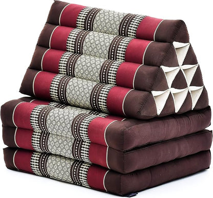 Leewadee - Comfortable Japanese Floor Mattress Used As Thai Floor Bed with Triangle Cushion, Futon Mattress Or Thai Massage Mat, 67 x 21 inches, Brown Red