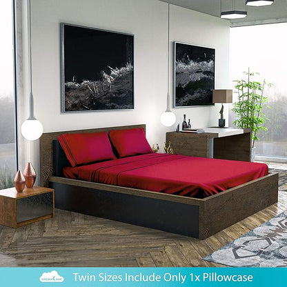 DREAMCARE Twin Sheets - 3pcs Cooling Sheets up to 21' Extra Deep Pocket Twin Bed Sheets - Twin Sheet Set - Soft & Long Lasting 100% Fine Brushed Polyester with Side Pocket - Brgndy