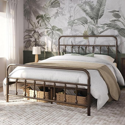 Yaheetech Classic Metal Platform Bed Frame Mattress Foundation with Victorian Style Iron-Art Headboard/Footboard/Under Bed Storage/No Box Spring Needed/Queen Size Bronze