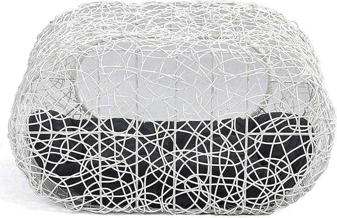 D+GARDEN Fun Stackable White Cat Condo for Indoor Cats - Interactive Play Rattan Modern Cat House for Indoor Cats Kitty, Pet Friendly Top/Side House Entry, Cat Bed Enclosed-Mewly Pet