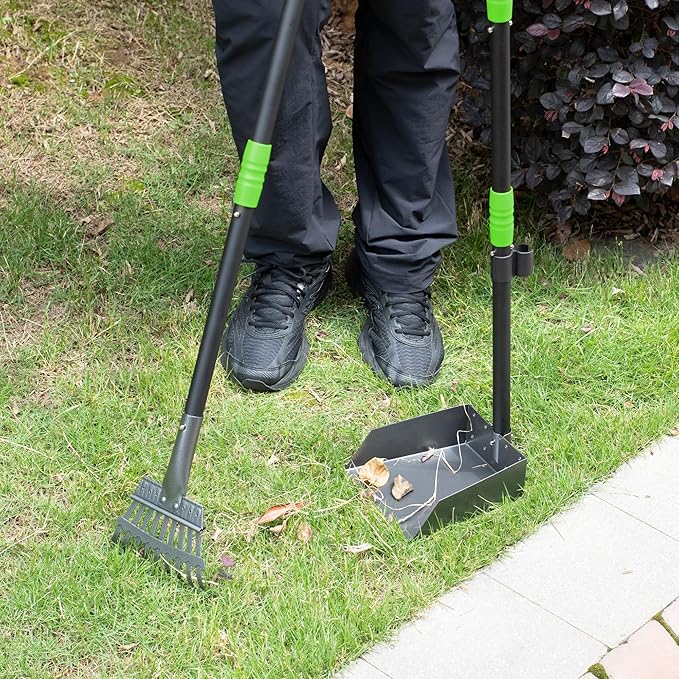 Heeyoo Dog Pooper Scooper, Dog Poop Tray and Rake Set, Pet Waste Removal Scoop with Long Adjustable Sectional Stainless Handles-Mewly Pet