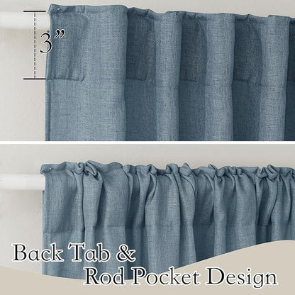 RYB HOME Blue Sheer Curtains - Linen Wave Texture Half Privacy Sheer Curtains Light Airy Vertical Drapes Small Window Treatment for Bedroom Bathroom Living Room, Stone Blue, W 52 x L 45 inch, 2 Panels