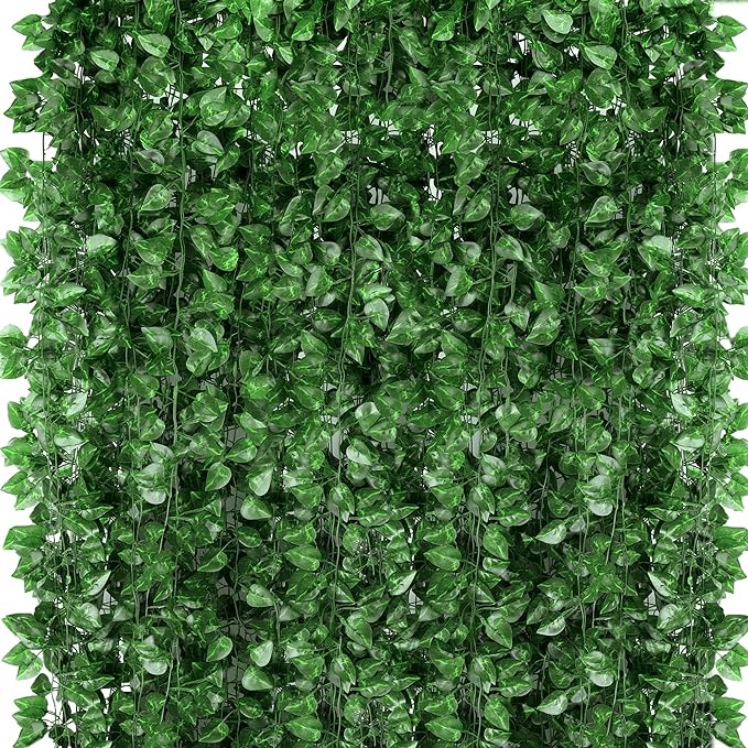 360 Feet 48 Pack Fake Greenery Hanging Garland, Ivy Leaf Plants, Vine Leaves, Fake Flowers Foliage for Bedroom Garden Wall Decor