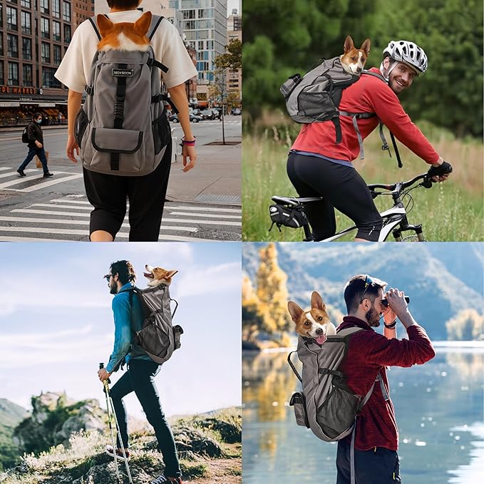 Dog Backpack for Small & Medium Dogs - Adjustable Pet Carrier for Travel & Hiking, Hands-Free Puppy Backpack with Storage Pockets, Breathable Mesh, Reflective Strips & Non-Slip Handle-Mewly Pet