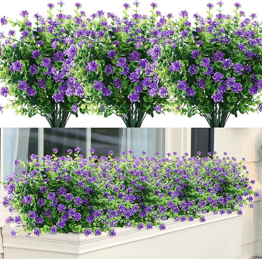GREENRAIN Artificial Flowers Outdoor Fake Flowers for Decoration UV Resistant No Fade Faux Plastic Plants Garden Porch Window Box Décor (18 Bundles, 3#Purple)