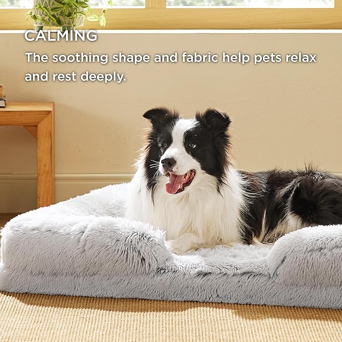 Bedsure Orthopedic Dog Beds Large Sized Dog - Washable Large Dog Cat Bed Waterproof, Comfort Dogs Couch Sofa with Washable Removable Cover, Pet Bed with Nonskid Bottom, Long Faux Fur-Misty Grey, 35"-Mewly Pet