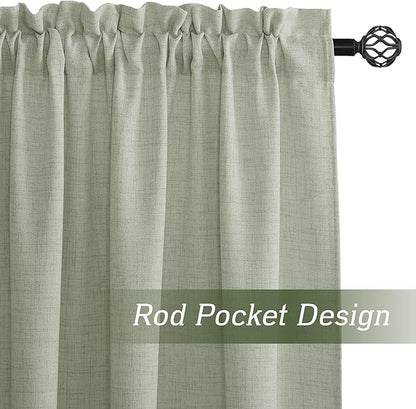 RYB HOME Linen Sheer Curtains and Drapes for Living Room and Dining Room 95 inches Length, Breathable Weave Textured/Rod Pocket Semi Sheer Curtains, Sage Green, W 52 x L 95 inches, 2 Panels Set