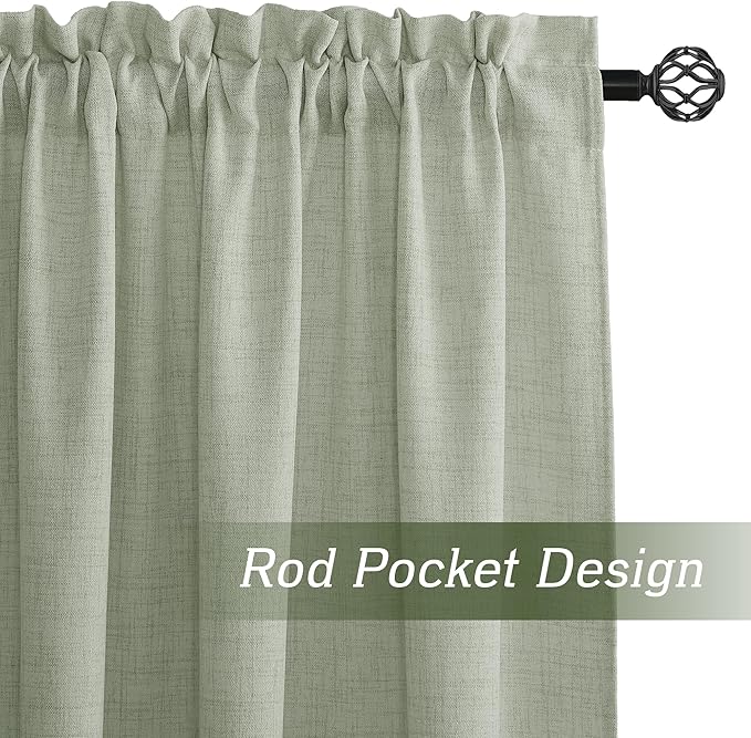 RYB HOME Linen Sheer Curtains and Drapes for Living Room 72 inches Length, Breathable Weave Textured/Rod Pocket Semi Sheer Curtains, Sage Green, W 52 x L 72 inches, 2 Panels Set