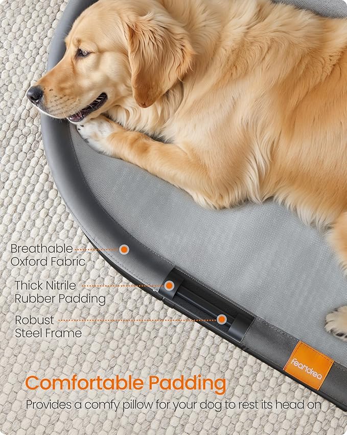 Feandrea Pet Bed, Cat Hammock, Elevated Cat Bed for Multiple Cats, with Removable Washable Mesh, for Pets up to 120 lb, Oval, Gray UPCB005G01-Mewly Pet