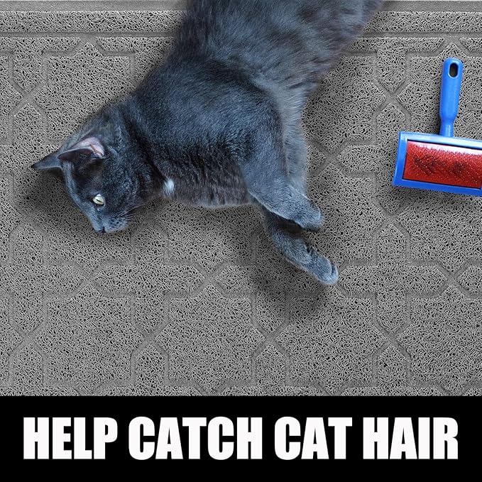 Yimobra Cat Litter Mat, 24"x20" Litter Mat with Litter Lock Mesh, Soft Cat Litter Mat Litter Trapping Mat, Easy to Clean, Non-Slip, Water Resistant, Litter Free Floors, Dark Grey-Mewly Pet