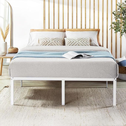 Best Price Mattress 16 Inch Metal Platform Bed Frame, Heavy Duty Steel Slats, White, Full