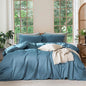 MooMee Bedding Duvet Cover Set 100% Washed Cotton Linen Like Textured Breathable Durable Soft Comfy (Heathered Peacock Blue, Palatial King/Oversized King 120"x98")
