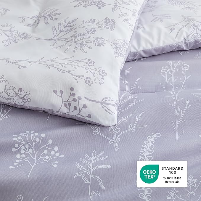 Bedsure King Comforter Set - Lavender Bed Set, 3 Pieces Cute Floral Bedding, 1 Soft Reversible Botanical Flowers Comforter and 2 Pillow Shams