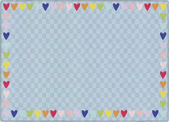 Flagship Carpets Schoolgirl Style Blue with Rainbow Hearts Border Educational Area Rug for Kids Room Seating Décor, Children's Classroom, Play Carpet for Teaching and Playroom, 5' x 7'6", Blue