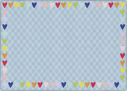 Flagship Carpets Schoolgirl Style Blue with Rainbow Hearts Border Educational Area Rug for Kids Room Seating Décor, Children's Classroom, Play Carpet for Teaching and Playroom, 5' x 7'6", Blue