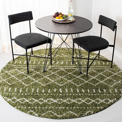 SAFAVIEH Arizona Shag Collection Area Rug - 5'1" Round, Green & Ivory, Moroccan Design, Non-Shedding & Easy Care, 1.6-inch Thick, Ideal for The Living Room, Dining, Bedroom (ASG741X)