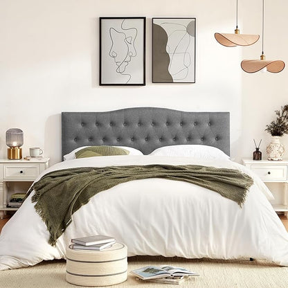 Tufted Upholstered Headboard Queen Size, Sturdy and Durable Solid Wood Bed headboard, Fabric Headboard Adjustable Height from 37” to 51”, Modern Button Diamond Design Head Board, Grey