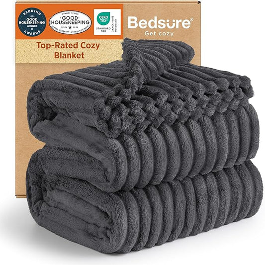 Bedsure GentleSoft Grey Fleece Queen Blanket for Couch - Cozy Soft Blankets for Women, Cute Small Throws for Girls, 90x90 Inches