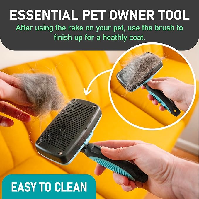 Maxpower Planet Dog Rake and Dog Hair Brush - Gently Removes Loose Undercoat, Mats and Tangled - Deshedding Grooming Tool for Dogs & Cats - Self Cleaning Slicker Brush - All Hair Types-Mewly Pet