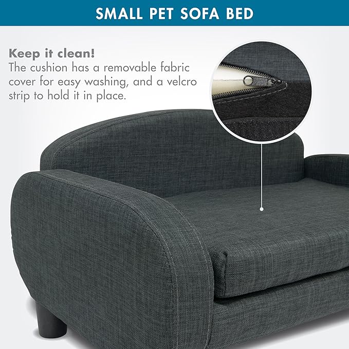 Paws & Purrs Cat Sofa Bed, Pet Couch for Indoor Cats Elevated Cat Beds with Removable Washable Mattress Cover for Kitten, Puppy or Small Animal- 31.5" Wide, Gray-Mewly Pet