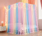 Akiky Canopy Bed Curtains with Lights 4 Corner Post Bed Canopy for Adults Girls, Rainbow Bed Drapes Netting-8 Panel Curtains,King